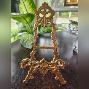 Ornate Antique Brass Easel Stand Picture Plate Portrait Holder Display